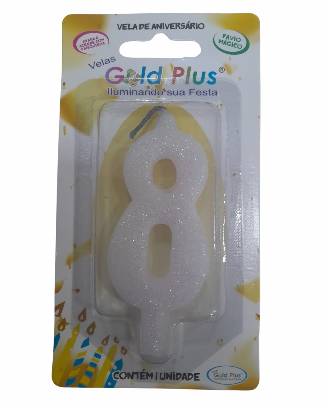 Vela Aniversario Branca Gold Plus N-8