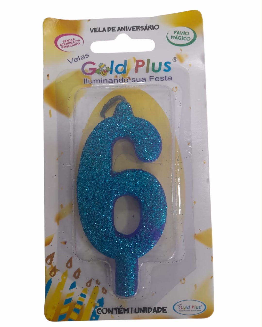 Vela Aniversario Azul Gold Plus N-6