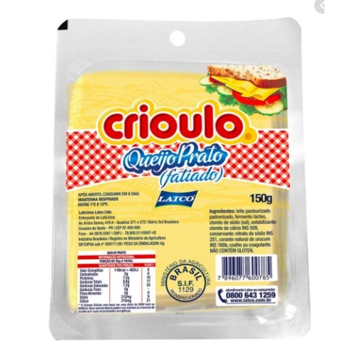 QUEIJO PRATO FAT CRIOULO 150G